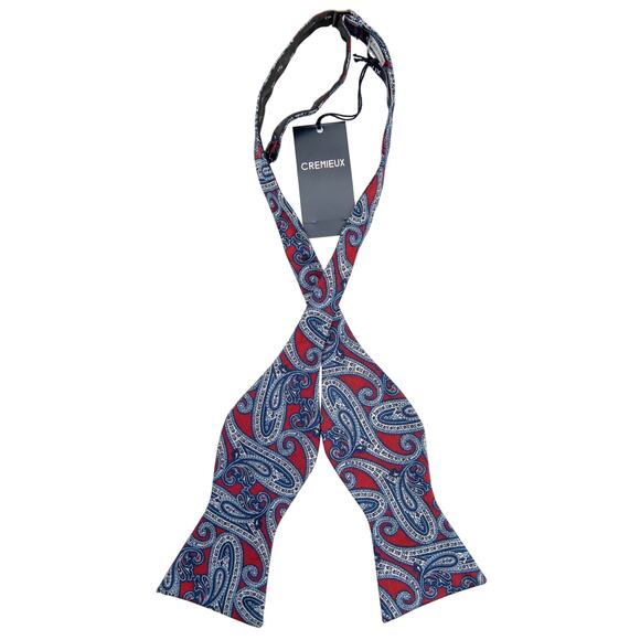 Daniel Cremieux Blue And Red Paisley 100% Silk Self Tie Bow Tie - Picture 3 of 6